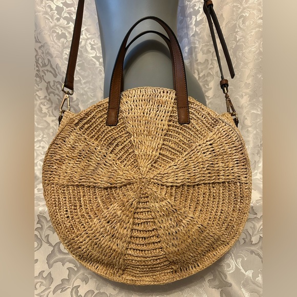 Lauren Conrad Large Boho Cookie Raffia Straw Purse, 14 Inches Round - Picture 6 of 12